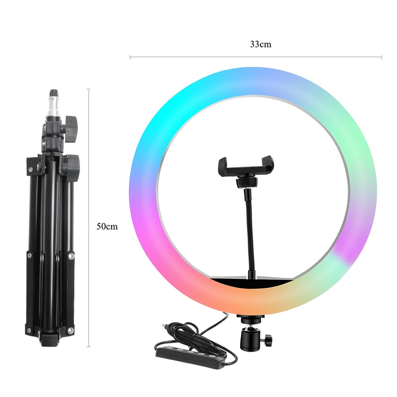 10 inch Ring Light RGB02 26cm 33cm 20cm LED Rainbow Light With Tripod Stand 1.6M Dimmable RGB Set For Short Video YouTube Live