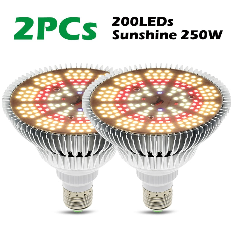 250W LED Grow Light Bulb E27 LED Plant Bulb 200 LEDs Sunlike Full Spectrum Grow Lights for Indoor Plants Vegetables and Seedling