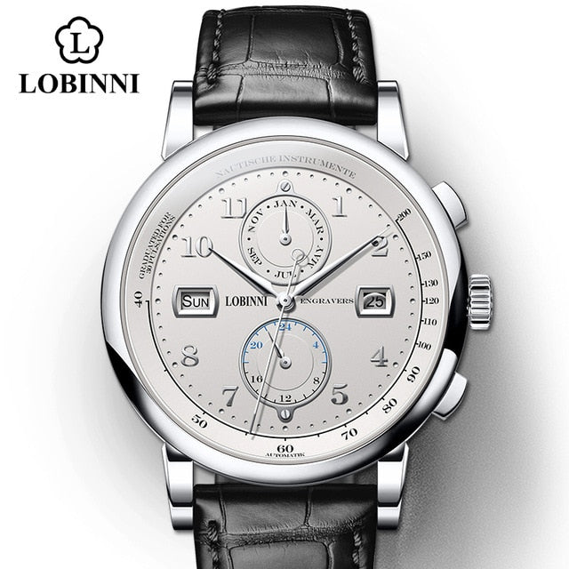 LOBINNI Business Watch Top Brand Luxury Fashion Man Leather Waterproof 50M Male Mechanical Wristwatch with Date Display Watches