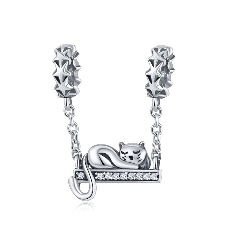 WOSTU Cute Cat Charms 925 Sterling Silver Animal Pussy Zirconia Beads Fit Original pulsera colgante DIY collar joyería