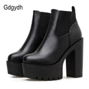 Gdgydh – schwarze Lederstiefel für Damen, High Heels mit Plateau, Party-Modell, Frühling-Herbst, einfarbig