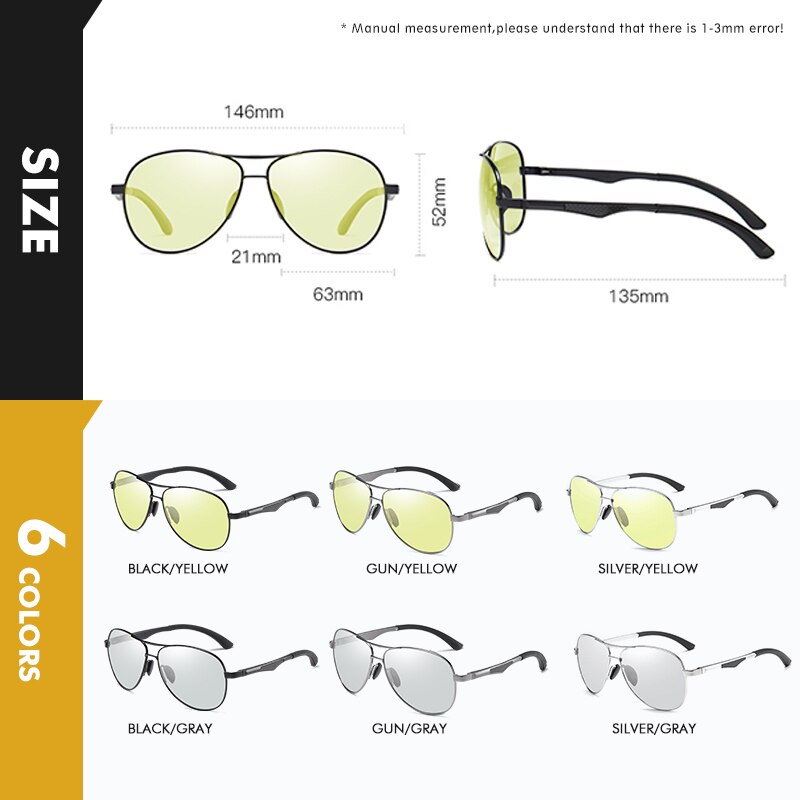 2022 Aviation Driving Photochromic Sonnenbrille Herren Polarisierte Brille Damen Tag Nachtsicht Fahrerbrille UV400 zonnebril heren