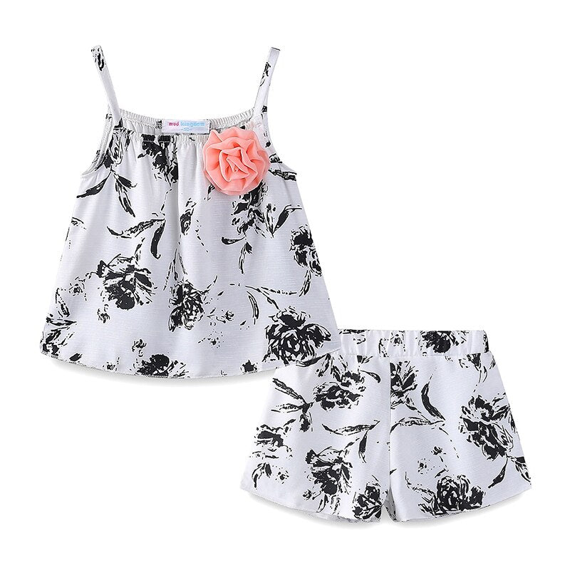 Mudkingdom Toddler Girls Outfits Floral Print Causal Summer Sling Tops and Shorts Clothes Set for Kids Clothes Fashion Suit