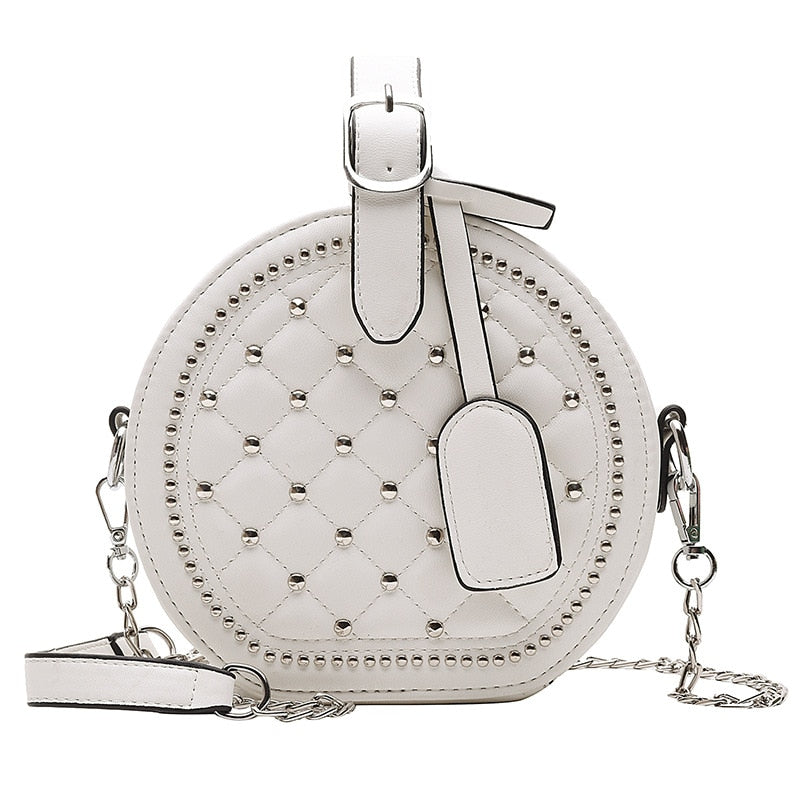 Fashion Chain Rivet Circular Women Shoulder Bag PU Leather Women&