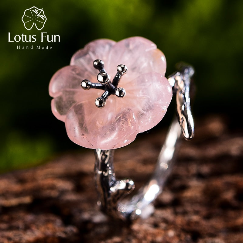 Lotus Fun Real 925 Sterling Silber Natürliche Edelsteine ​​Edler Schmuck Süße Blume im Regen Ring Offene Ringe für Damen Accessoires