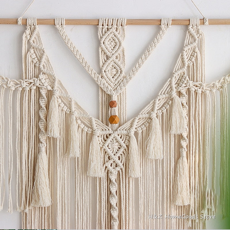 Tapiz colgante de pared de macramé grande con borlas tejidas a mano estilo nórdico para sala de estar, dormitorio, decoración artística para el hogar, decoración Bohemia