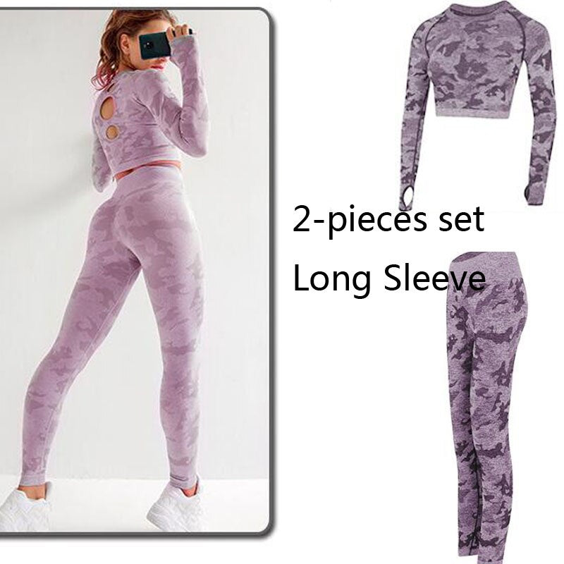 Conjunto de ropa de gimnasio para mujer, conjunto de Yoga de 2 piezas, sujetador deportivo y mallas para correr, mallas deportivas de entrenamiento sin costuras, traje deportivo para mujer