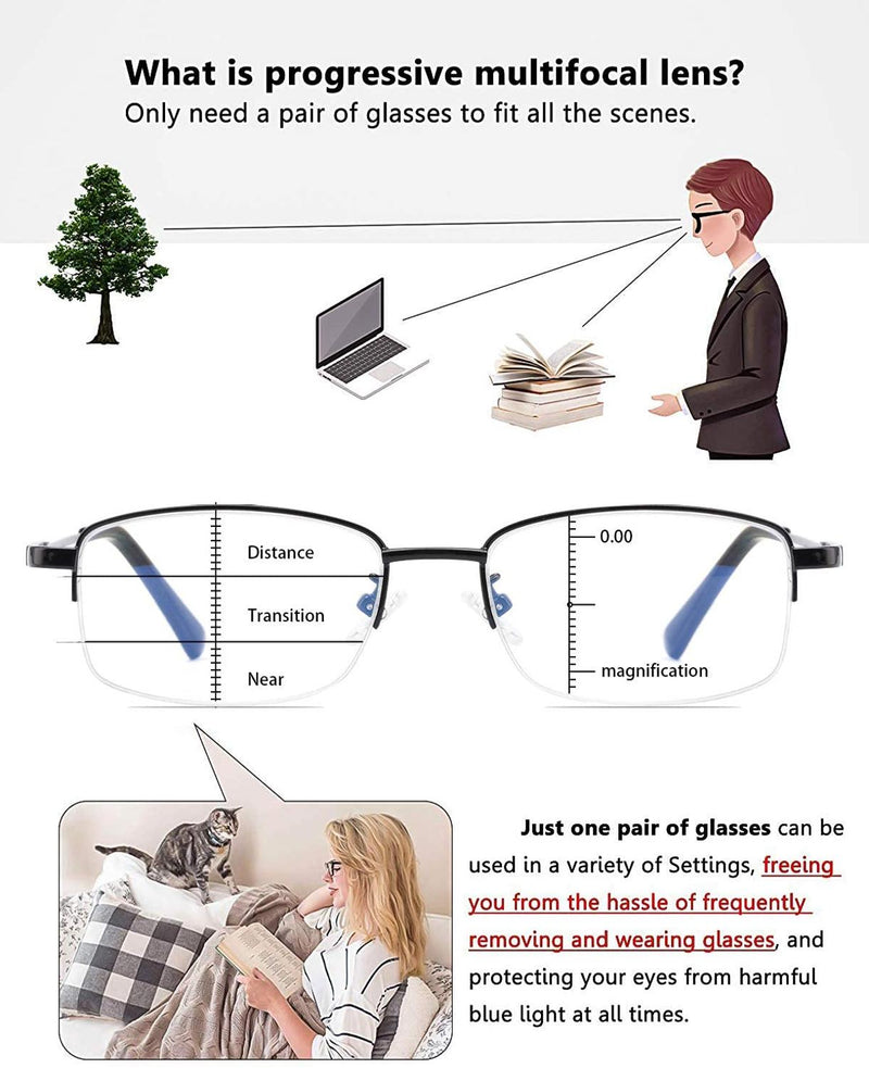 Gafas de lectura multifocales progresivas para ordenador, gafas de lectura multifocales con bisagra de resorte de aleación de titanio y bloqueo de luz azul