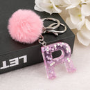1PC Keyring Pink Color English Letter Keychain with Puffer Ball  26 English word Glitter Resin A TO Q Handbag Charms for Woman