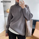 BGTEEVER Autumn Winter Zipper Turtleneck Sweaters Women Casual Thick Long Pullover Jumpers Female Loose Knitting Tops 2021