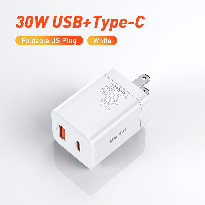 Cargador Baseus PD 30W USB Tipo C Cargador rápido QC3.0 USB C Carga rápida 3.0 Carga de teléfono de puerto dual para iPhone 13 X Xs 8 Macbook