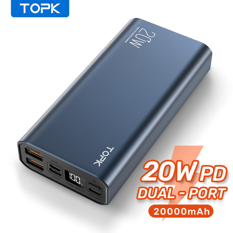 TOPK I2006P PD 20W Power Bank 20000mAh Portable Charging Poverbank Mobile Phone External Battery Charger Powerbank 20000 mAh