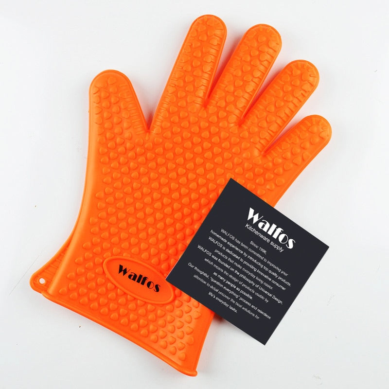 WALFOS 1 Piece Food Grade Cooking Baking BBQ Glove Heat Resistant Silicone BBQ Grill Glove Barbecue Grilling Glove BBQ Tools