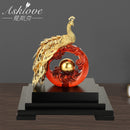 Asklove Gold Phoenix Ornament 3D pavo real estatua 24K hoja de oro decoración miniatura figuritas escritorio artesanías decoración del hogar regalos