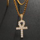 D&amp;Z White Gold Ankh Pendant Iced Out CZ Stones Mens Micro Paved AAA CZ Hip Hop Gold Silver Color Charm Chains Jewelry Gift