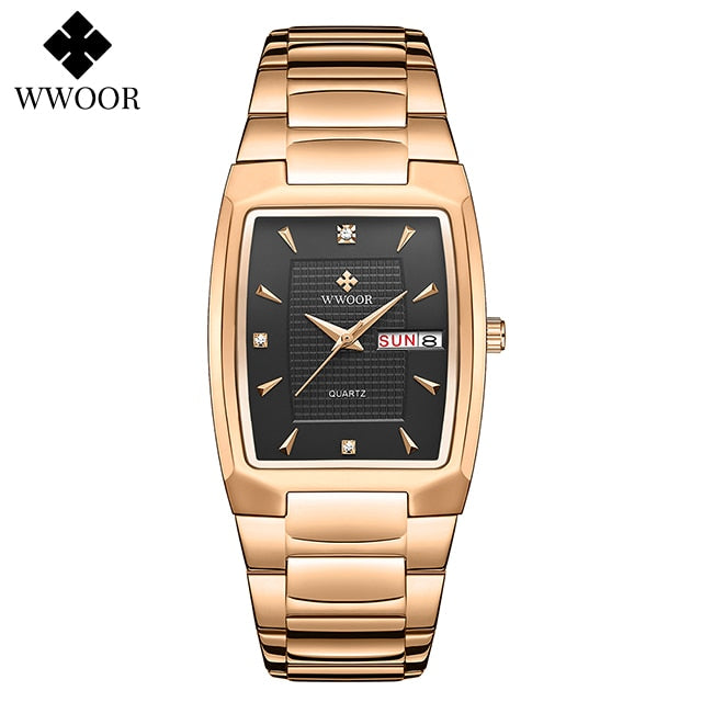 Relogio Masculino WWOOR 2022 nuevo reloj cuadrado para hombre con fecha de semana automática relojes de pulsera de cuarzo para hombre de lujo de acero inoxidable dorado