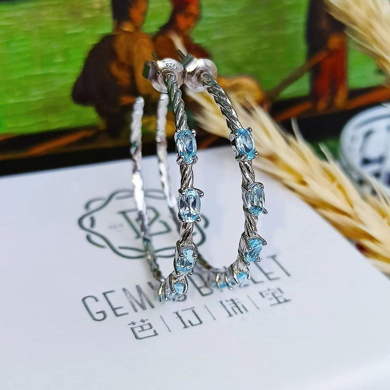 Gem's Ballet 2.94Ct Oval Natural Sky Blue Topaz Gemstone Hoop Earrings 925 Sterling Silver Fine Jewelry For Women Wedding