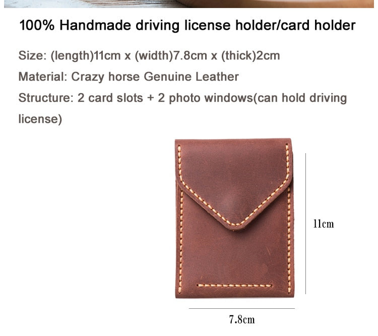 Vintag Handmade Crazy horse Genuine Leather card horder men Card ID Holders leather buiness card wallet driving license holder