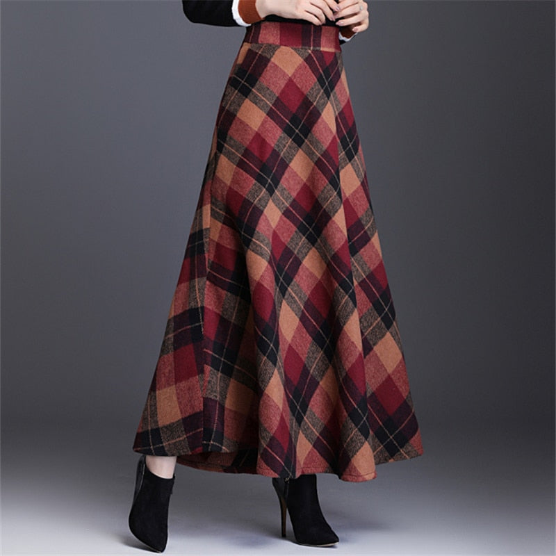 Neophil Woolen Warm S-3XL Dicker Karierter Rock 2022 Winter Damen England Stil Taschen Midi Plissee A-Linie Woll-Tartan-Rock S9216