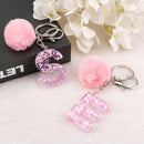 1PC Keyring Pink Color English Letter Keychain with Puffer Ball  26 English word Glitter Resin A TO Q Handbag Charms for Woman