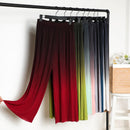 Female Summer Ice Silk Gradient Color Wide Leg Pants Pleated Nine Points Large Size High Waist Drape Skirt Straight Beach Pants