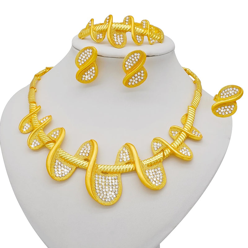 Dubai Schmuck Sets Gold Farbe Halskette &amp; Ohrring Set für Frauen Afrikaner Frankreich Hochzeit Schmuck Äthiopien Brautgeschenke