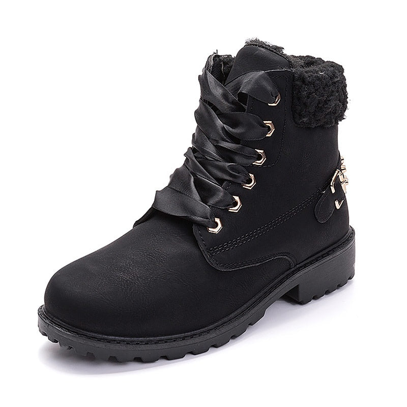 Winterschuhe Frauen Stiefel 2022 Mode warme Plüsch Stiefeletten Frauen Schuhe runde Zehe Lace-up weibliche Schneestiefel Marke Schuhe Frau