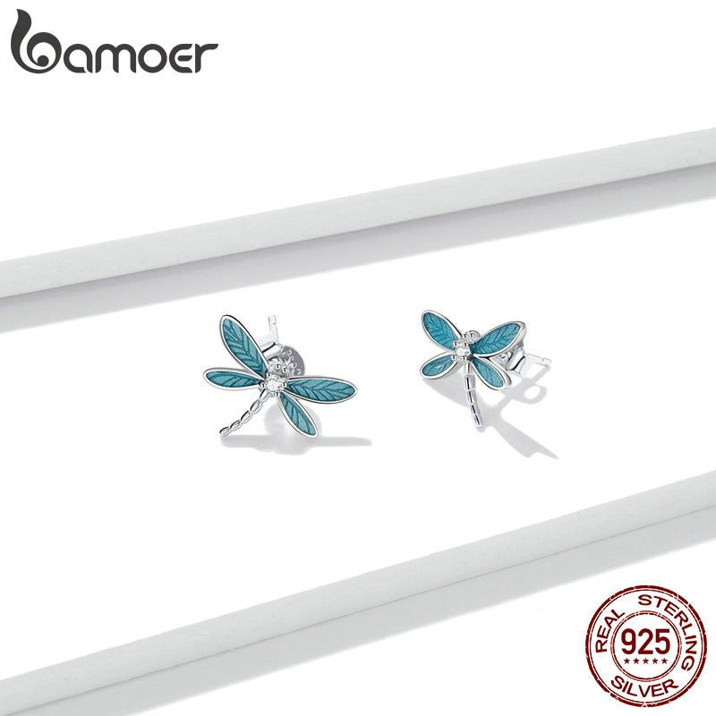 bamoer 925 Sterling Silver Dragonfly Earrings for Women Hypoallergenic Silver Jewelry for Kid Hypoallergenic earring BSE455