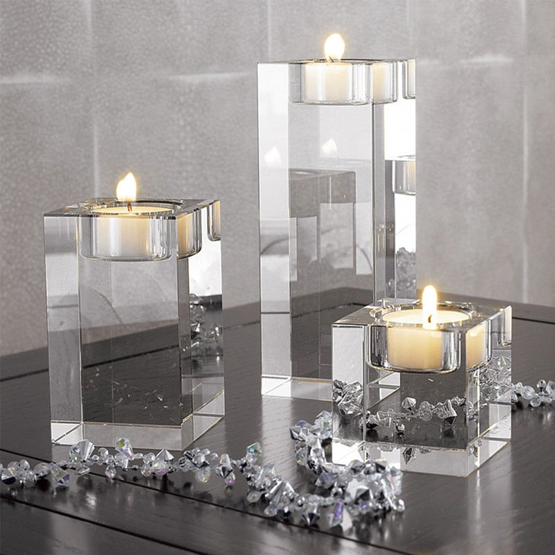 PEANDIM Wedding Centerpieces Decorations Idea K9 Crystal Candle Holder Set Of 3 Tealight Candlestick Candle Strands 6cm 8cm 10cm