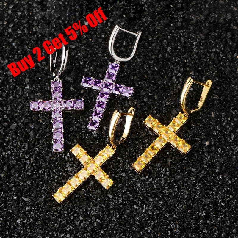 TOPGRILLZ Micro Paved Cross Full Bling Iced Out Ohrring Kubikzirkon Gold Silber Farbe Charm Ohrstecker Hip Hop Schmuck