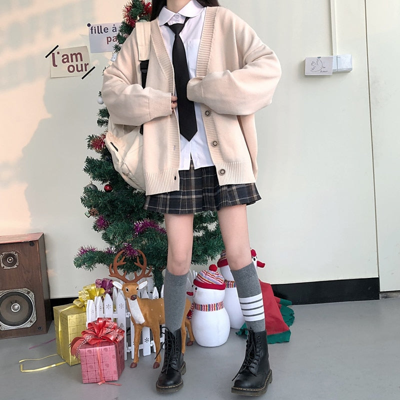 Japanische Mode College jk lose V-Ausschnitt Strickjacke 2022 neue Pullover weibliche Oberbekleidung JK Pullover Mantel japanische Schuluniform