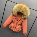 Janveny Huge Raccoon Fur Collar Hooded 2021 Short Female Winter Feather Down Coat Women 90% Duck Down Jacket Winter Puffer Parka