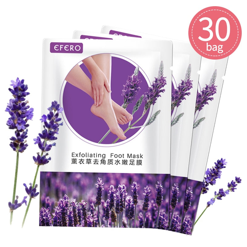 EFERO, 30 pares de mascarillas exfoliantes para pies, calcetines para pedicura, exfoliación para mascarilla para pies, removedor de piel muerta, callos, mascarilla blanqueadora para pies