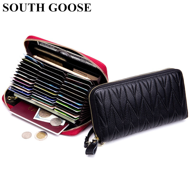 Genuine Leather Long Zipper Card Holder Wallets RFID Business Credit Card Holder Women Clutch Wallets Passport Holder Coin Purse