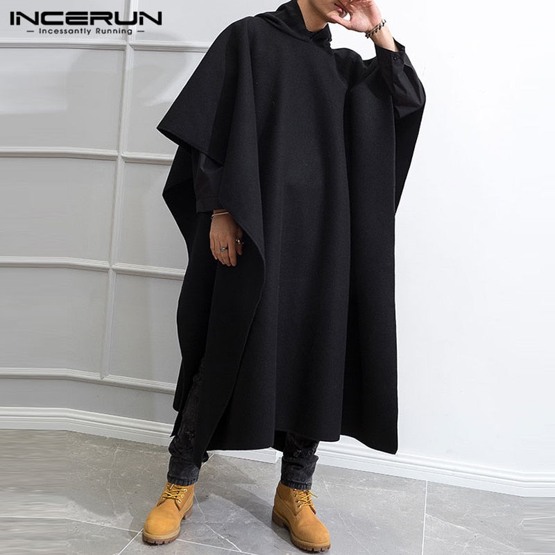 Fashion Men Cloak Coats Hooded Solid Loose 2023 Streetwear Punk Windproof Men's Trench Chic Winter Long Cape Poncho INCERUN