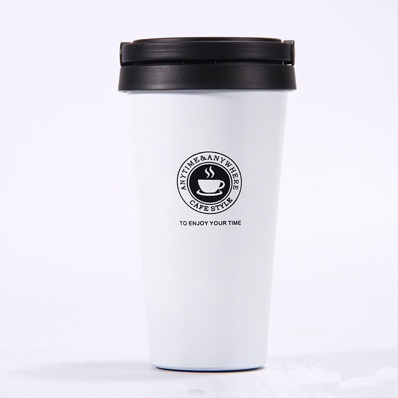 Taza de café de viaje portátil de 500ml, termo de acero inoxidable de doble pared, taza térmica para coche, taza termo