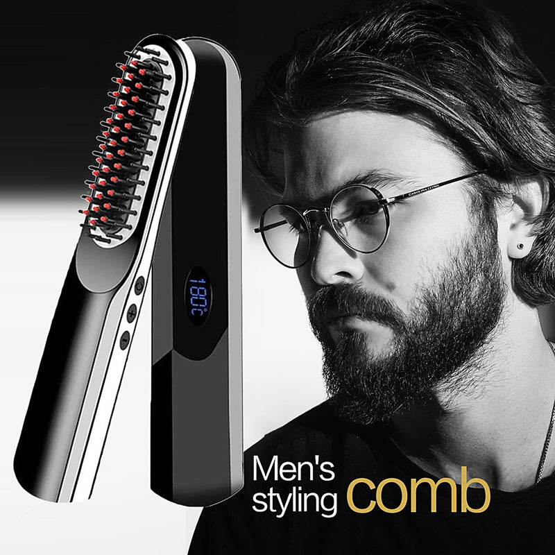 Kabelloser Mini-Haarkamm für Männer, schneller Bartbürstenglätter, tragbare elektrische USB-Ladekämme für Männerbart