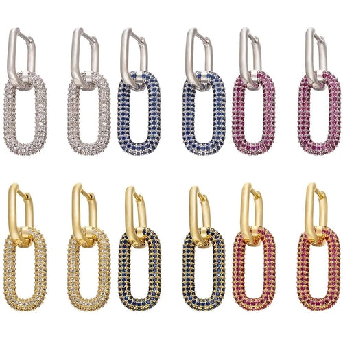 ZHUKOU ein Paar Creolen Frauen CZ Schmuck Gold / Silber Farbe Rechteck Ohrring Creolen für Party Geburtstagsgeschenke Modell: VE129