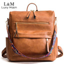 Retro Large Backpack Women PU Leather Rucksack Women&