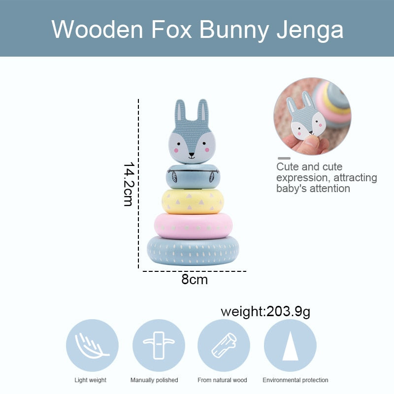 Baby Toy Wooden Building Block Colored Fox Creative Educational Toys Nordic Style Stacking Game Rainbow Stone Wooden Toy