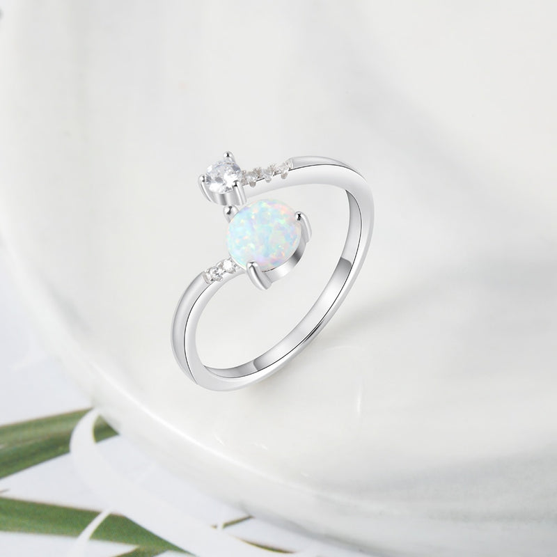 Anillos de plata para mujer, anillo envolvente ajustable de Zirconia cúbica con ópalo azul redondo creado, joyería de moda para boda para mujer