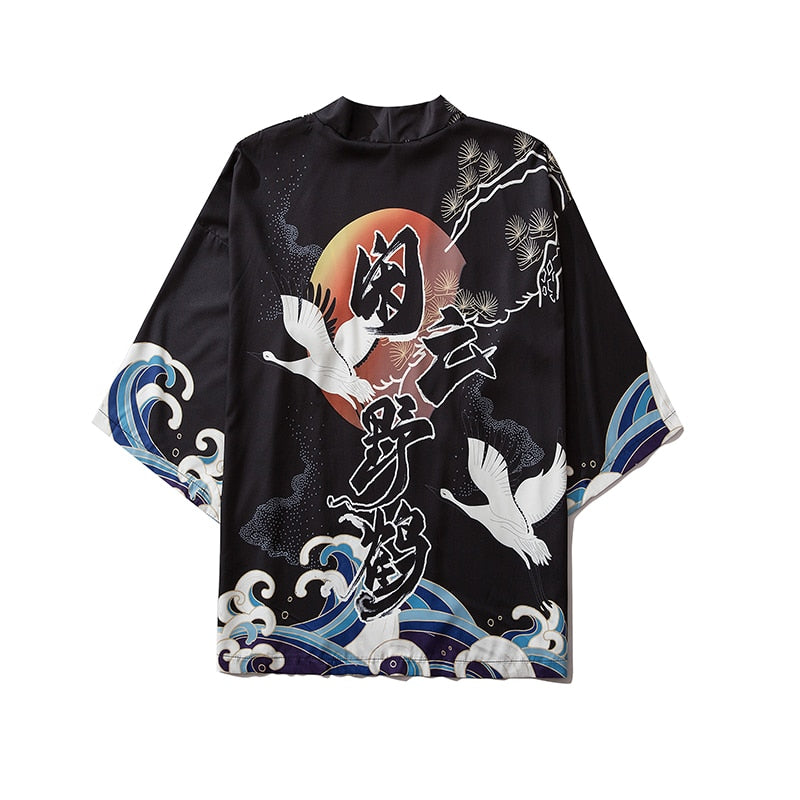 Bebovizi Fashion Japanese Anime Style Whale Print Kimono Women Cardigan Yukata Kimono Streetwear Men Loose Asian Clothing