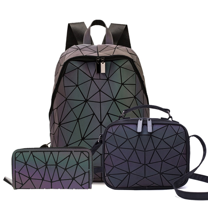 2022 New Luminous Backpack School Women Men Set Rucksack Female Lattice Backbag Holographic Shoulder Bags Purse mochila sac