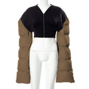 Sisterlinda Spring Patchwork Down Puffer Coat Women Jacket Extra Long Sleves Warm Bubble Christmas Cropped Outerwear Lady Outfit