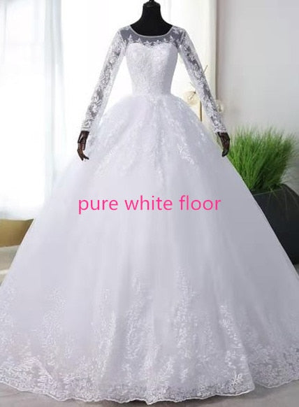 Nuevo romántico dulce elegante lujo largo encaje princesa vestido De novia con mangas apliques celebridad vestido De novia Vestidos De novia