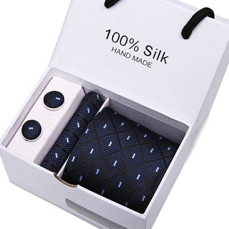 Joy Alice Wedding men neck ties gift box packing men brand luxury necktie pocket square silk tie set cufflinks handkerchief