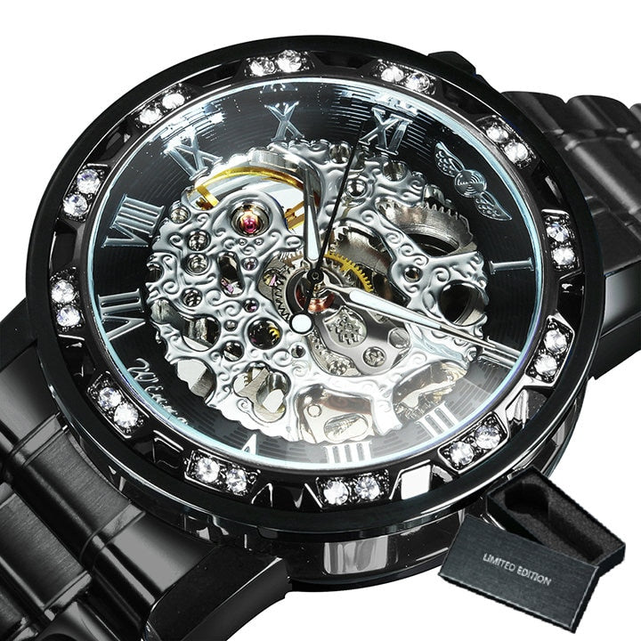 Reloj mecánico con diamantes transparentes Winner, reloj de pulsera con esqueleto para hombre, relojes de lujo de la mejor marca, reloj de tamaño Unisex, reloj para hombre