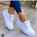 White Shoes Women 2022 Fashion Round Toe Platform Shoes Size 43 Casual Shoes Women Lace Up Flats Women Loafers Zapatos Mujer