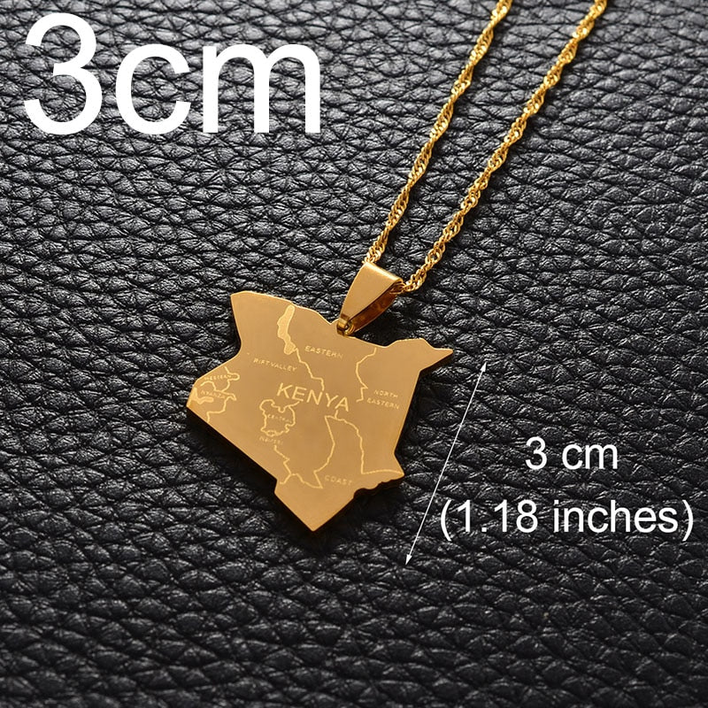 Anniyo (3cm) Map of Kenya & City Pendant Necklaces Jewellery Silver Color/Gold Color African Jewelry kenyans Map Kenyan