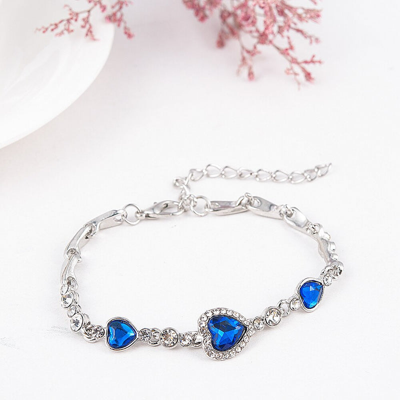 2020 nueva joyería de moda coreana pulseras y brazaletes con dijes de corazón de cristal Pulseiras pulseras de diamantes de imitación azules para mujeres
